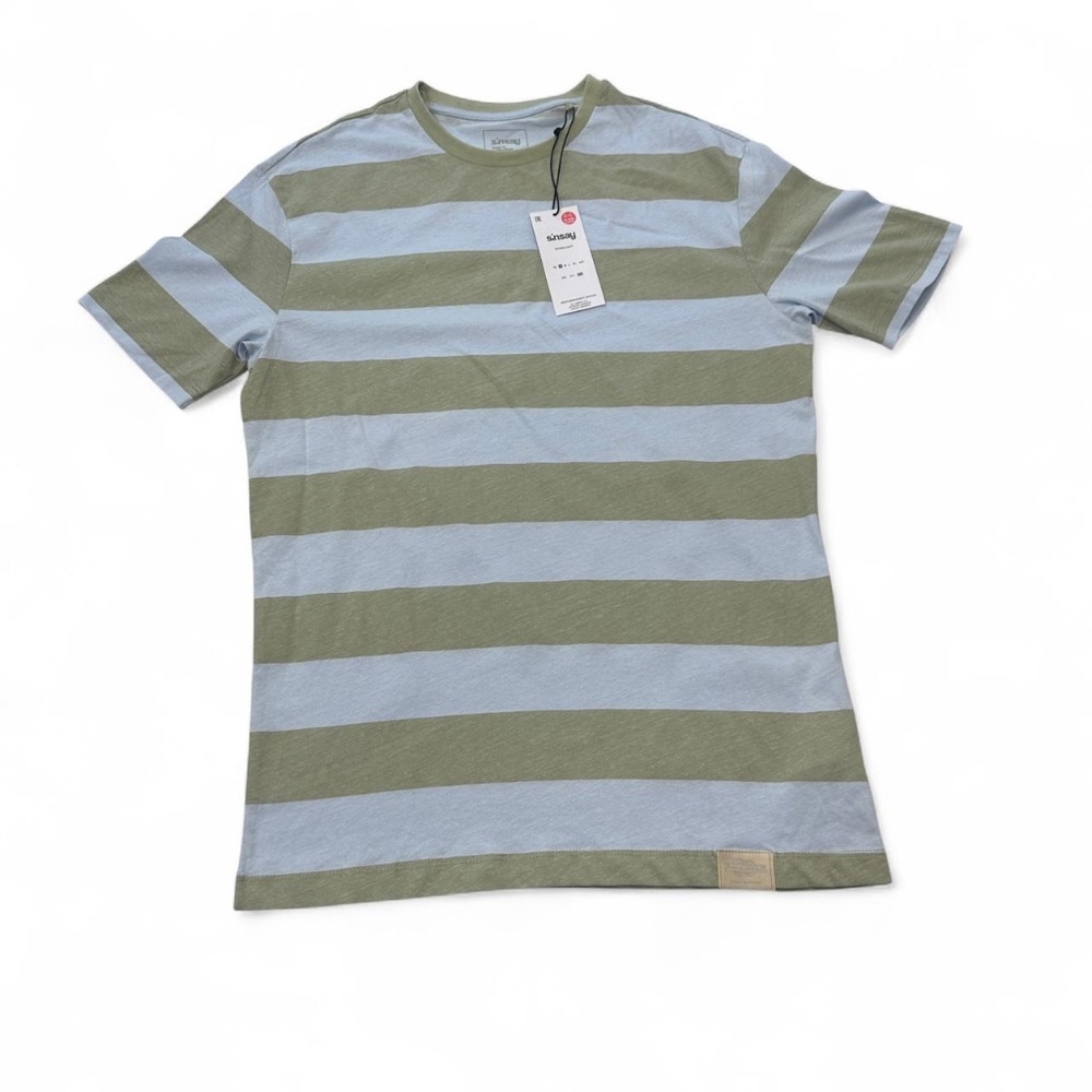 NWT Sinsay Shirt Mens S Green Blue Stripes Craft Nautical Tee
